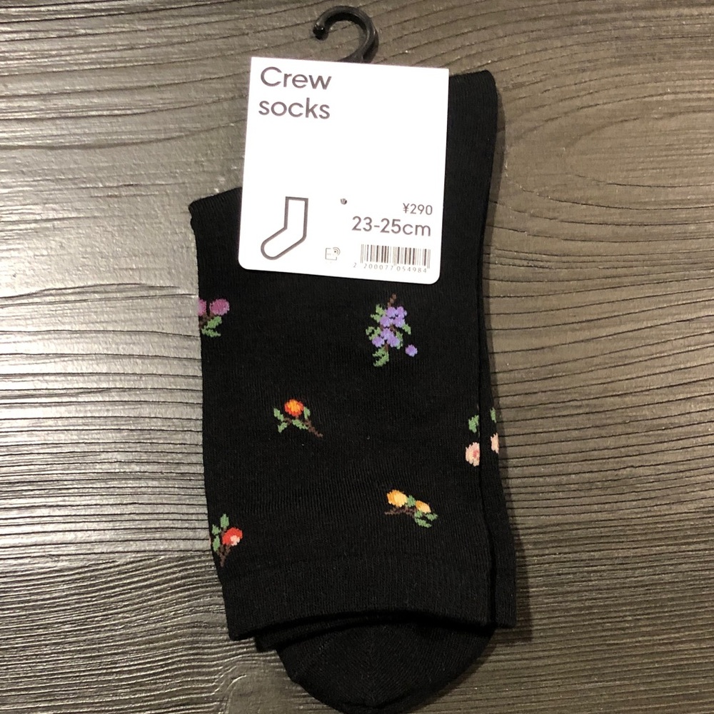 Black Floral Crew Socks - Small Multicolor Flowers
